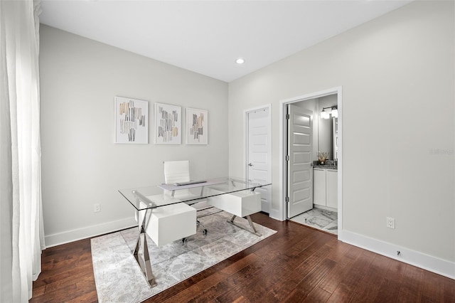 office area featuring dark hardwood / wood-style flooring