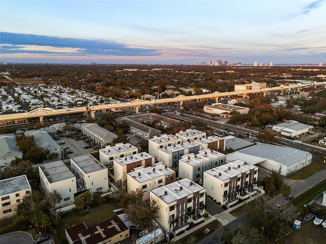 view of aerial view at dusk