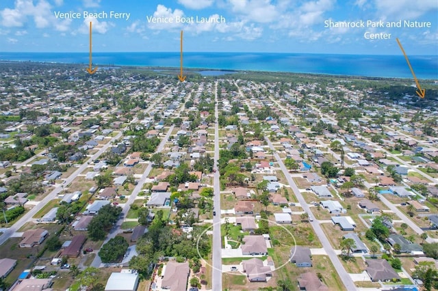 aerial view with a water view