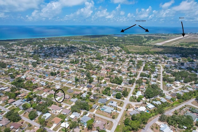 aerial view with a water view