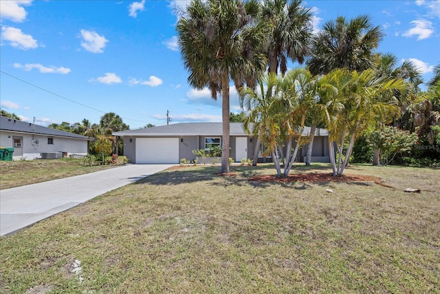 view of front facade featuring a garage and a front lawn