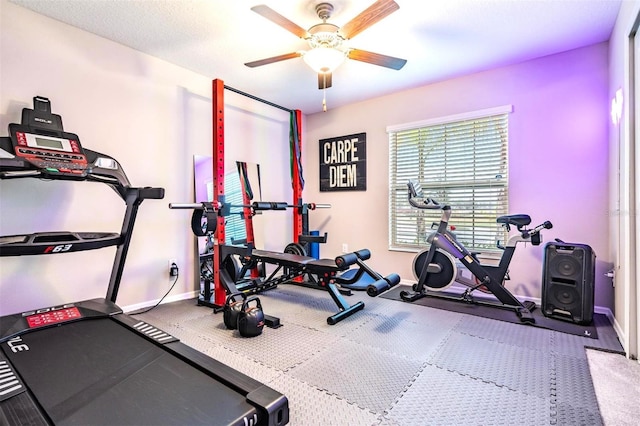 exercise area featuring ceiling fan