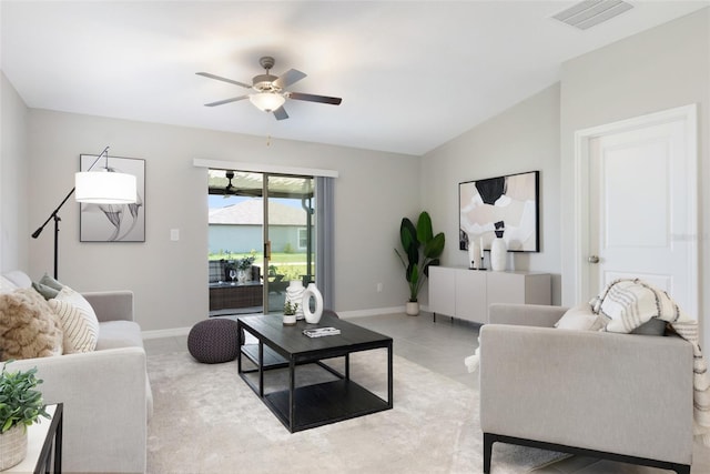 9805 Lemon Drop Loop, Sun City Center, FL 33573 - living room featuring a ceiling fan and baseboards