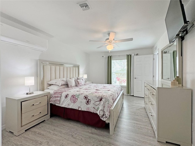 bedroom featuring ceiling fan and light hardwood / wood-style floors