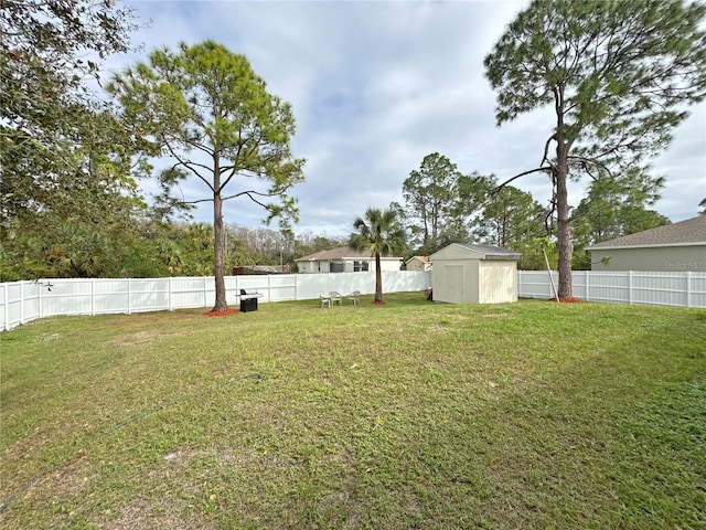 view of yard with a shed