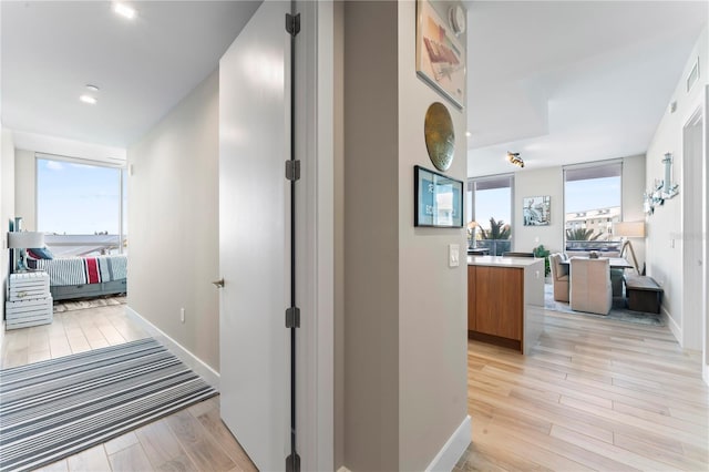 hallway with light hardwood / wood-style flooring