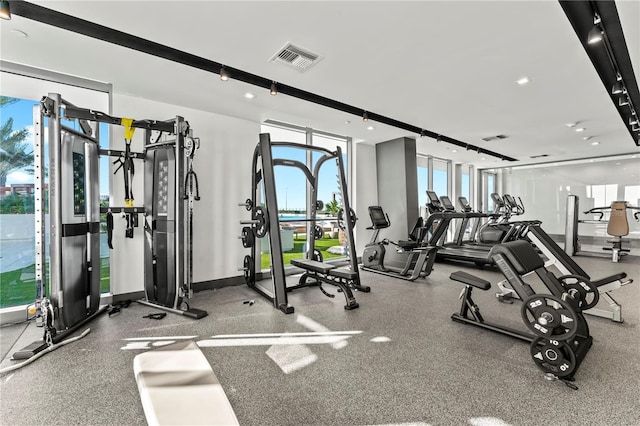 workout area with floor to ceiling windows