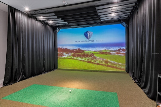 playroom featuring golf simulator