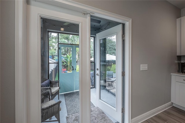 doorway to outside featuring hardwood / wood-style floors and a healthy amount of sunlight