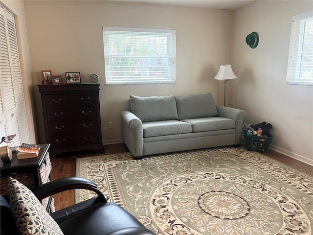 living room featuring plenty of natural light and light wood-type flooring