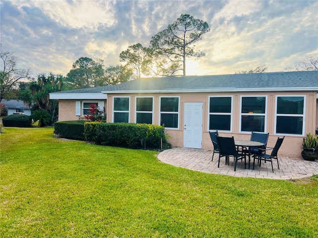 back of house featuring a patio area and a yard