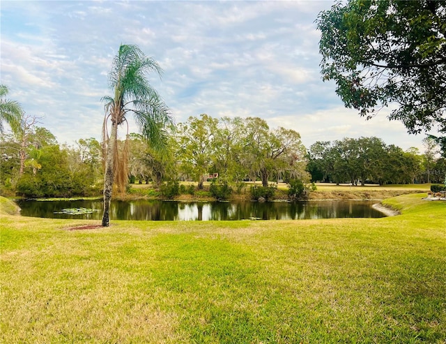 view of yard with a water view