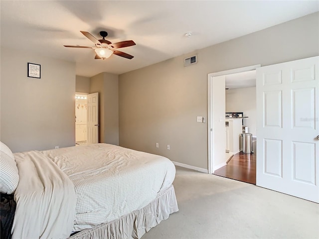 bedroom featuring carpet floors and ceiling fan