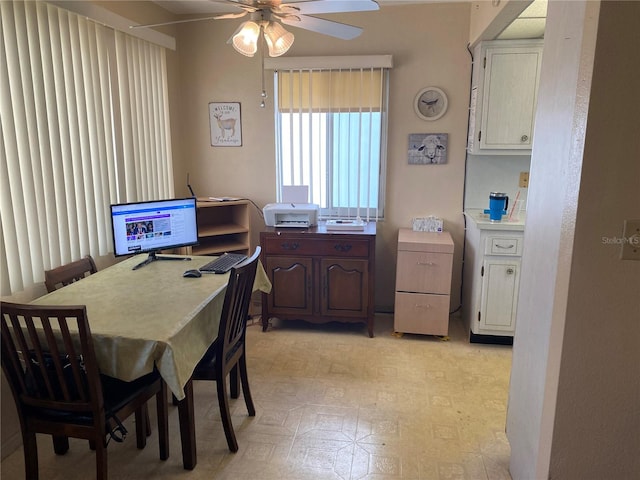 dining area featuring ceiling fan