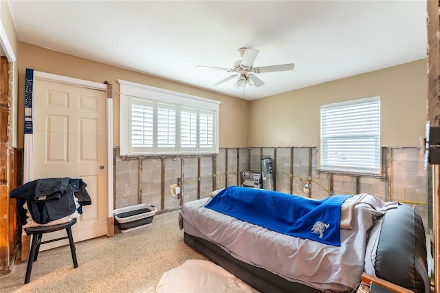 bedroom featuring ceiling fan and multiple windows