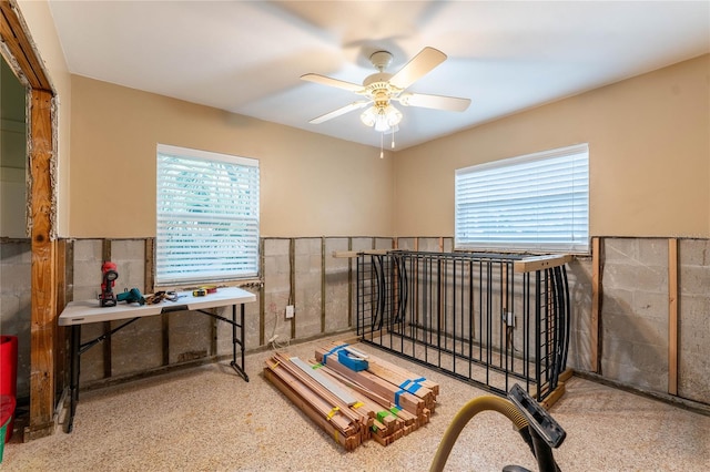 bedroom with multiple windows and ceiling fan