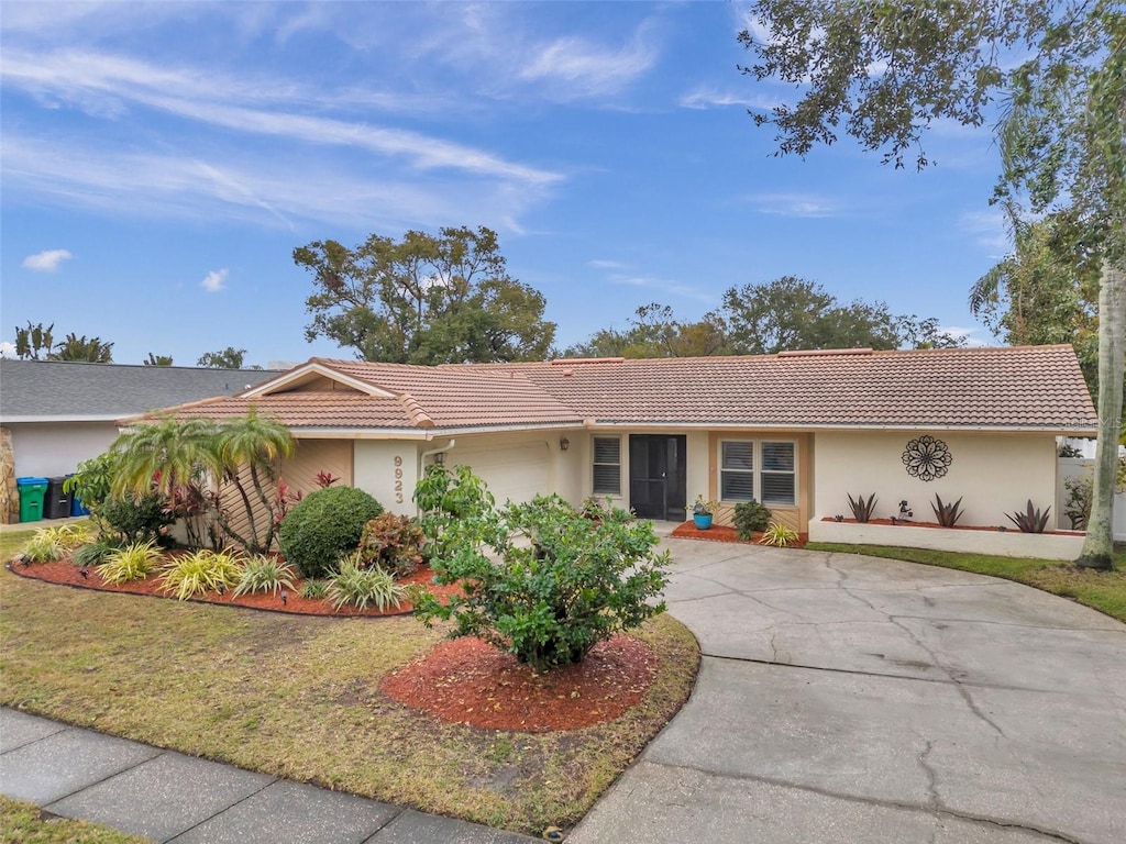 ranch-style home featuring a front yard