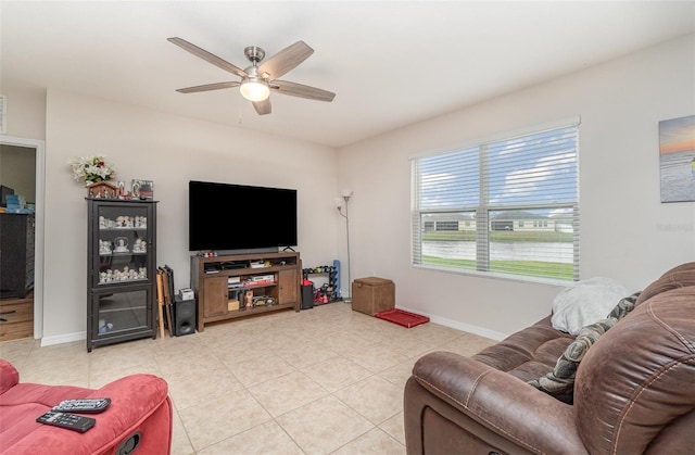 living room featuring ceiling fan