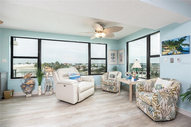 interior space with light hardwood / wood-style floors, ceiling fan, and a healthy amount of sunlight