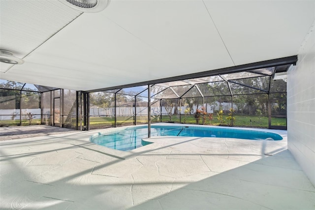 view of pool featuring a patio, a lanai, and a fenced in pool