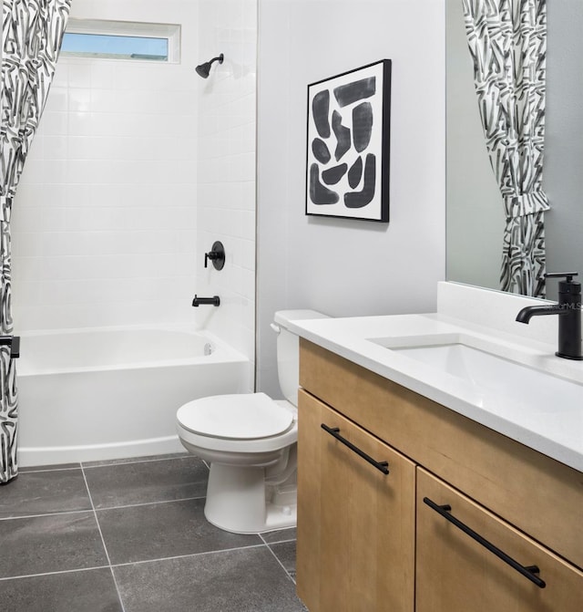 full bathroom featuring toilet, shower / tub combination, and vanity