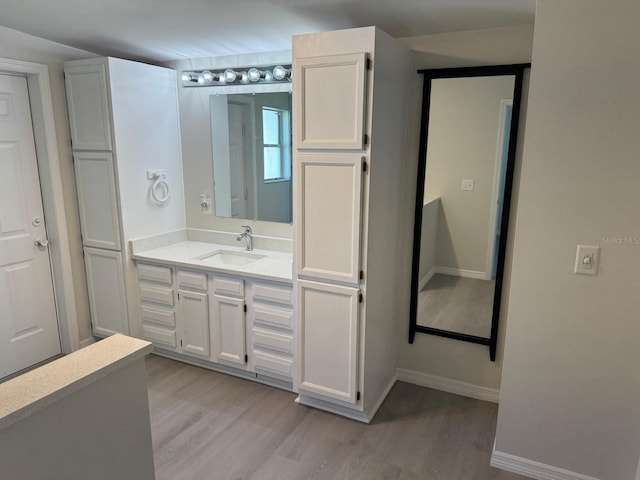 bathroom with wood-type flooring and vanity