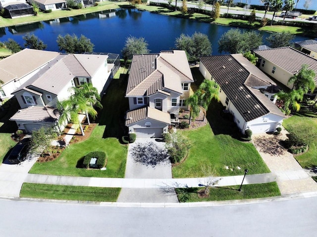 aerial view with a water view