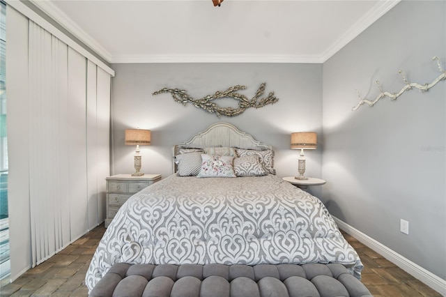 bedroom featuring crown molding