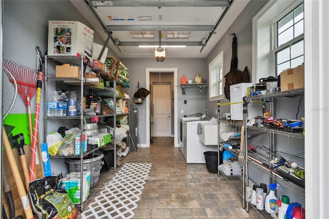 storage area with independent washer and dryer