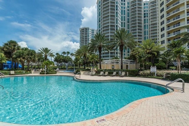 view of pool featuring a patio