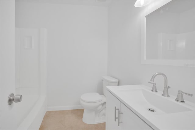 full bath with baseboards, vanity, and toilet