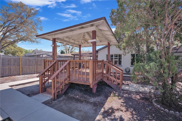 deck featuring a fenced backyard