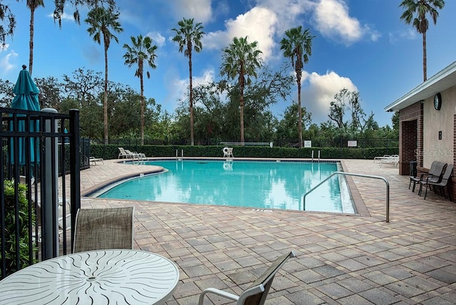 view of swimming pool featuring a patio area