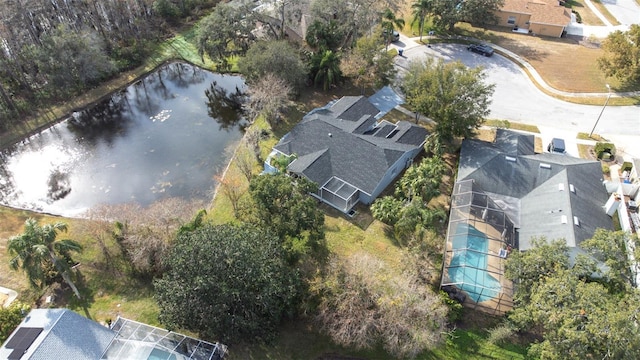 aerial view featuring a water view