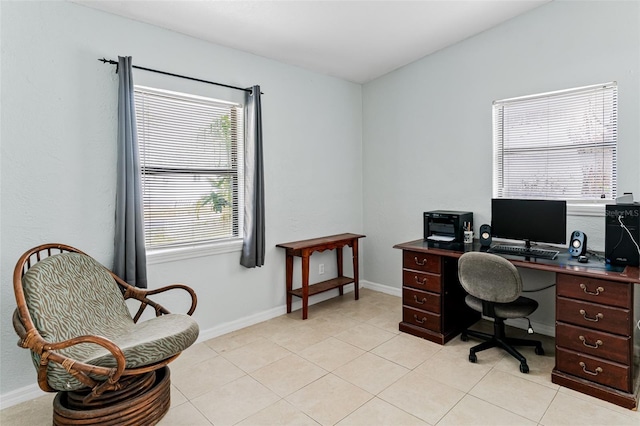 office with light tile patterned floors