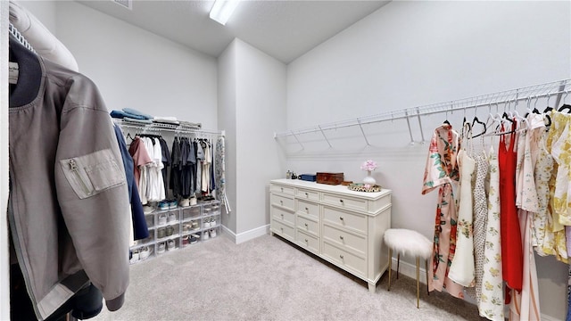 spacious closet with light colored carpet