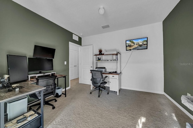 home office featuring light colored carpet