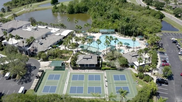 bird's eye view featuring a water view