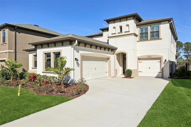 view of front of home with a garage and a front yard