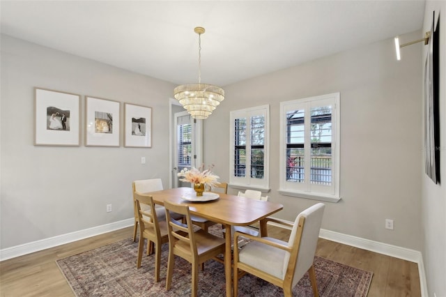 dining room with baseboards, a healthy amount of sunlight, and wood finished floors