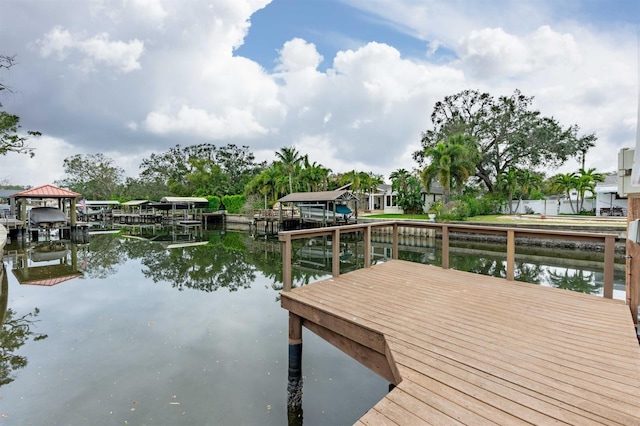 view of dock with a water view