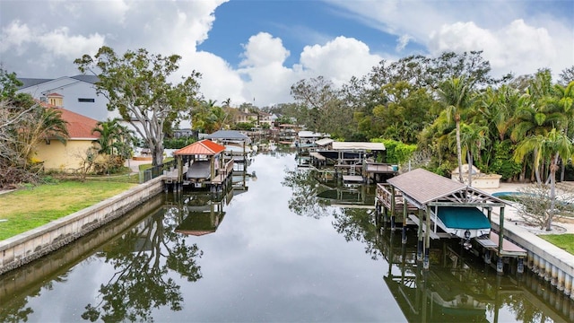 view of dock with a water view