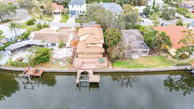 aerial view featuring a water view