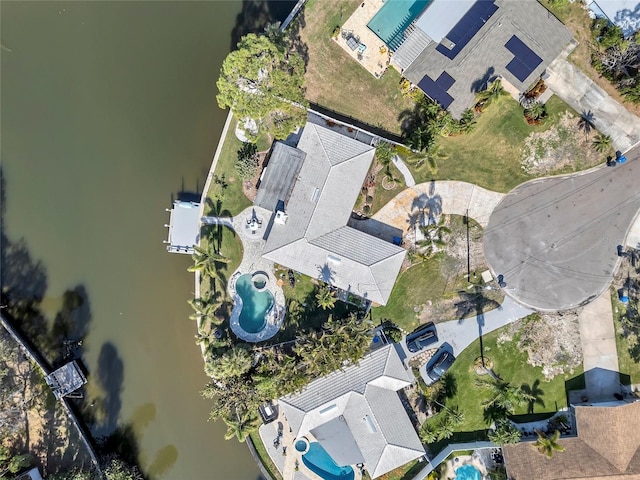 bird's eye view featuring a water view