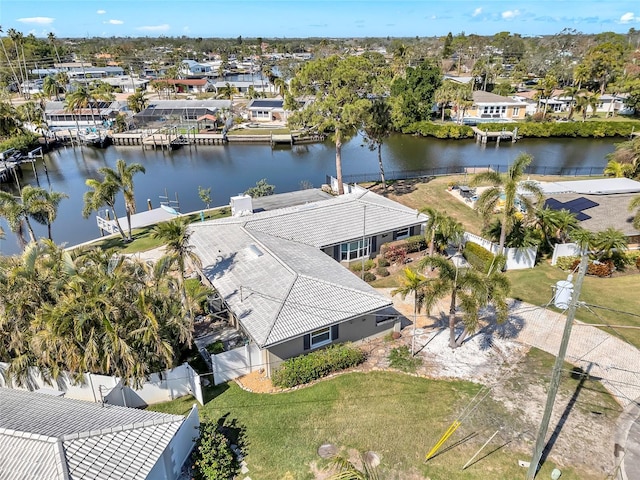 aerial view featuring a water view