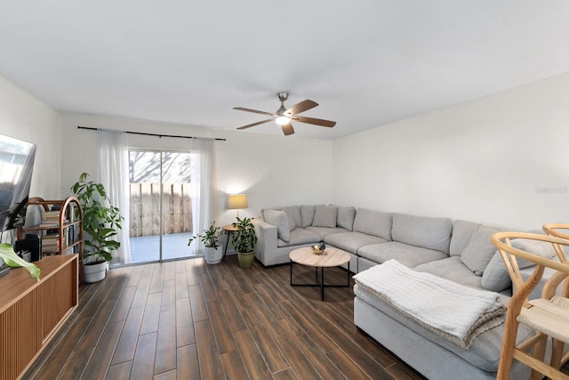 living room with ceiling fan