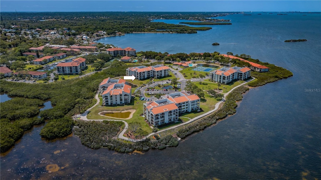 aerial view with a water view