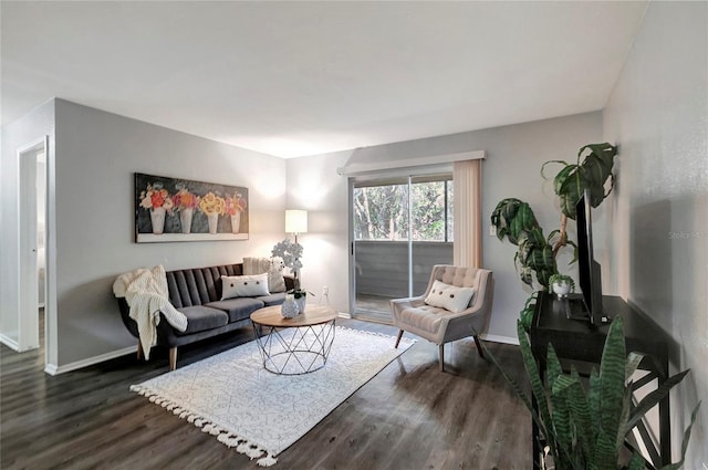 living room with dark wood-type flooring