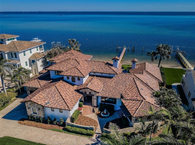 aerial view with a water view