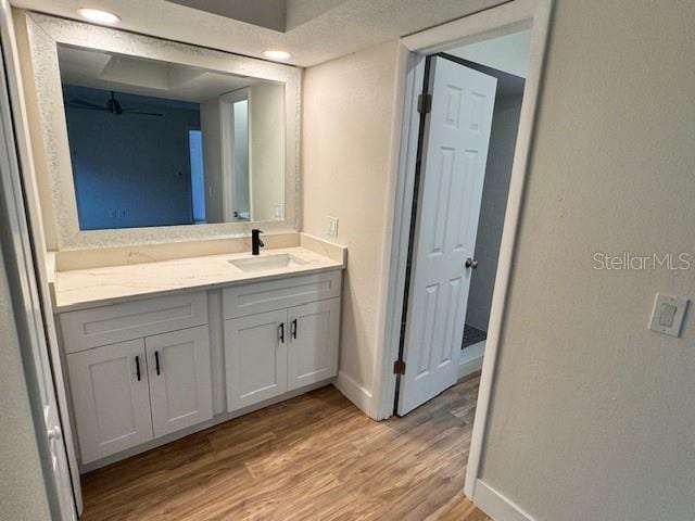 bathroom with vanity and hardwood / wood-style floors